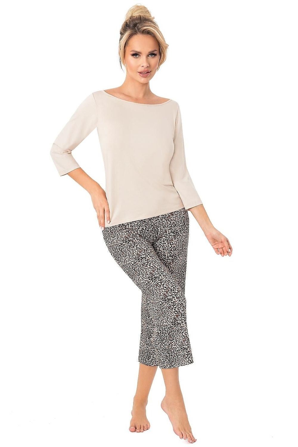  Piżama Damska Model Omari 3/4 213604 Beige/Panterka - Donna 