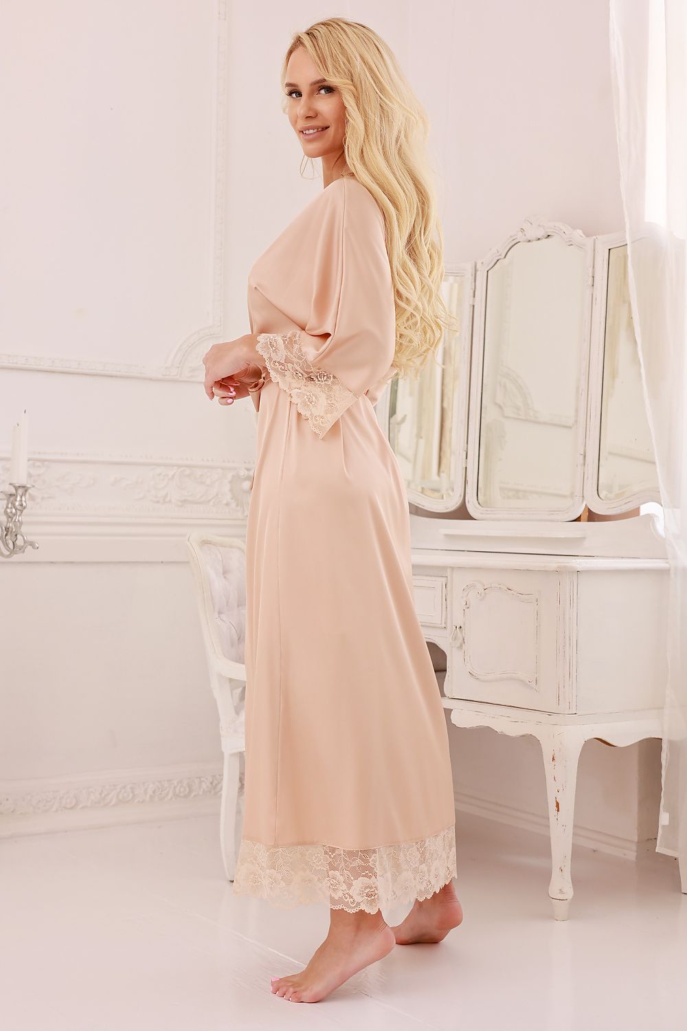  Szlafrok Podomka Model Sumatra satyna Nude Mono - Kalimo 