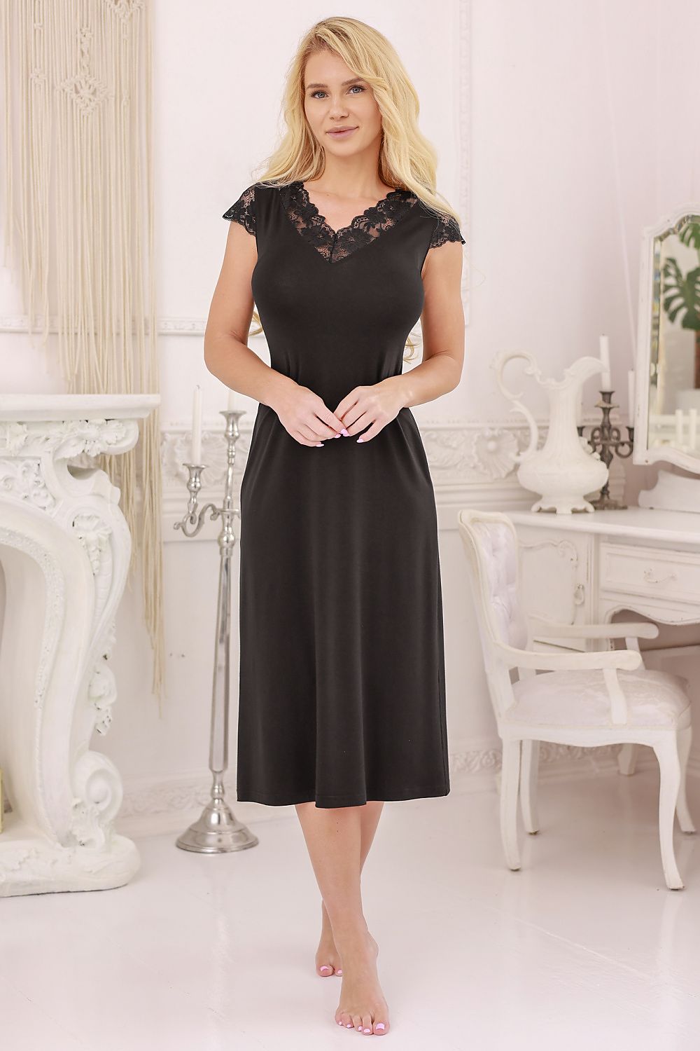  Koszulka nocna Halka Model Langu wiskoza Black - Kalimo 