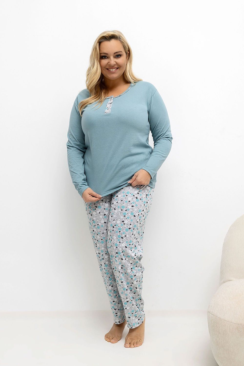   Piżama Damska Plus Size Model DU-KN-FP-502.97 Dark Mint - Forever Pink 