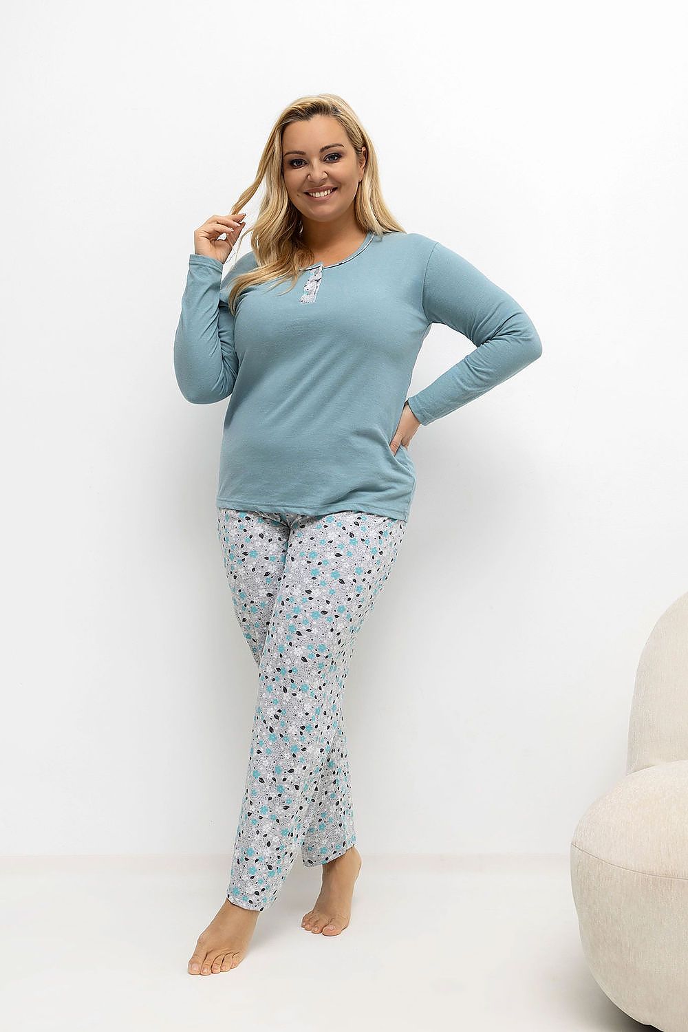   Piżama Damska Plus Size Model DU-KN-FP-502.97 Dark Mint - Forever Pink 