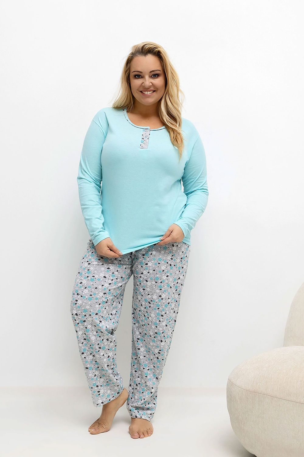   Piżama Damska Plus Size Model DU-KN-FP-502.97 Mint - Forever Pink 