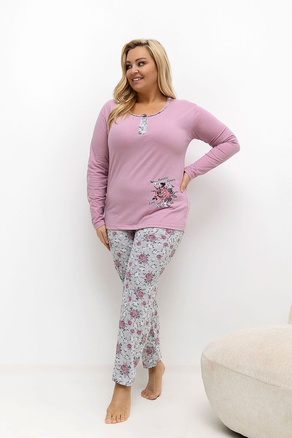   Piżama Damska Plus Size Model DU-PI-FP-506.56 Dark Pink - Forever Pink 