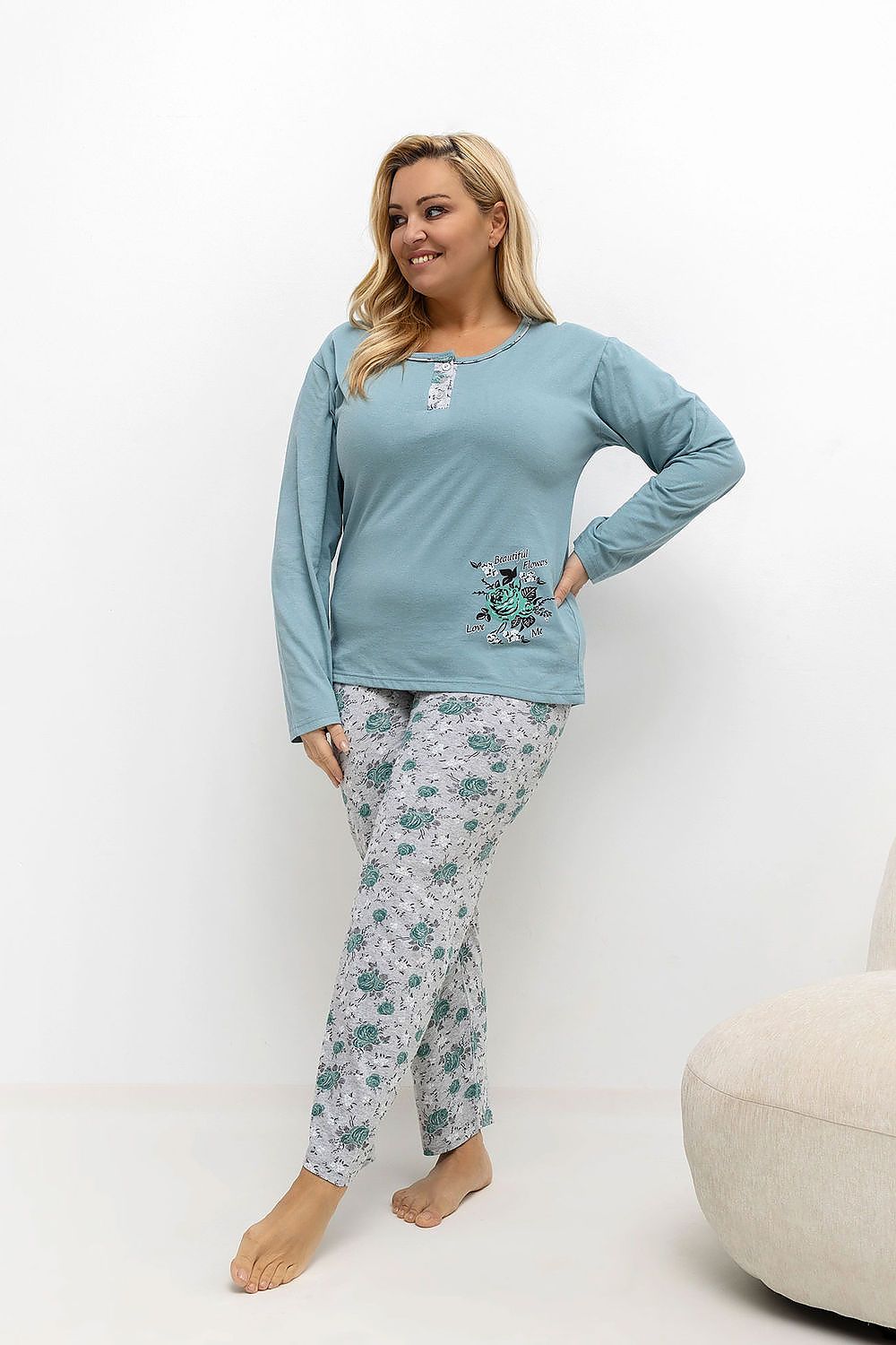   Piżama Damska Plus Size Model DU-PI-FP-506.56 Dark Mint - Forever Pink 