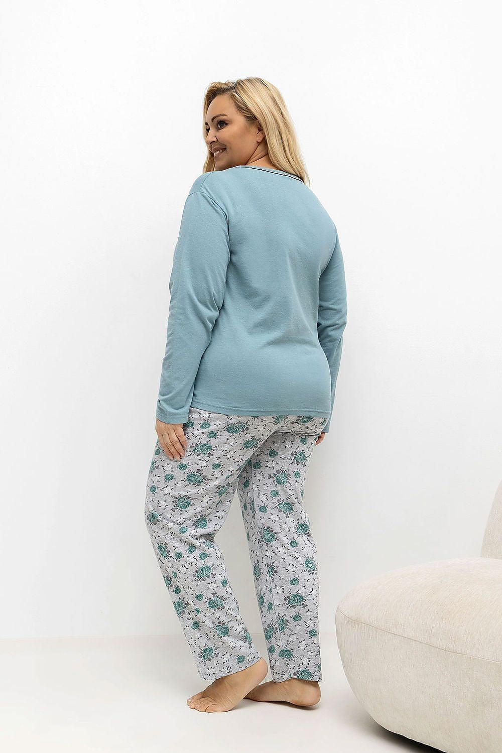   Piżama Damska Plus Size Model DU-PI-FP-506.56 Dark Mint - Forever Pink 