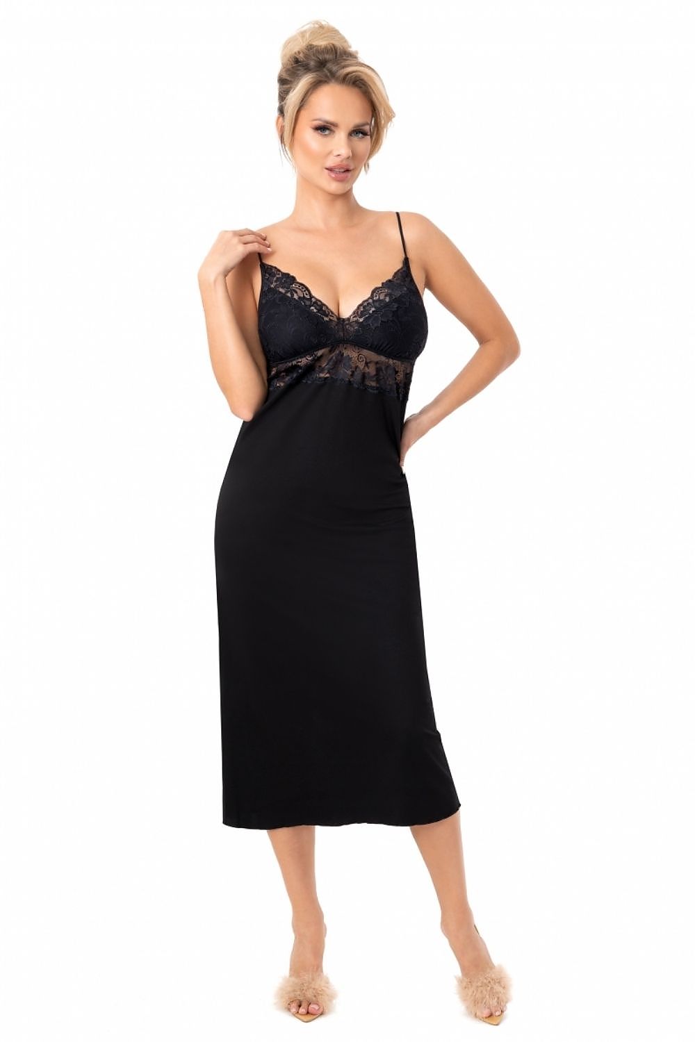  Koszulka nocna Koszula Nocna Model  Jasmine Long 231613 Black - Donna 