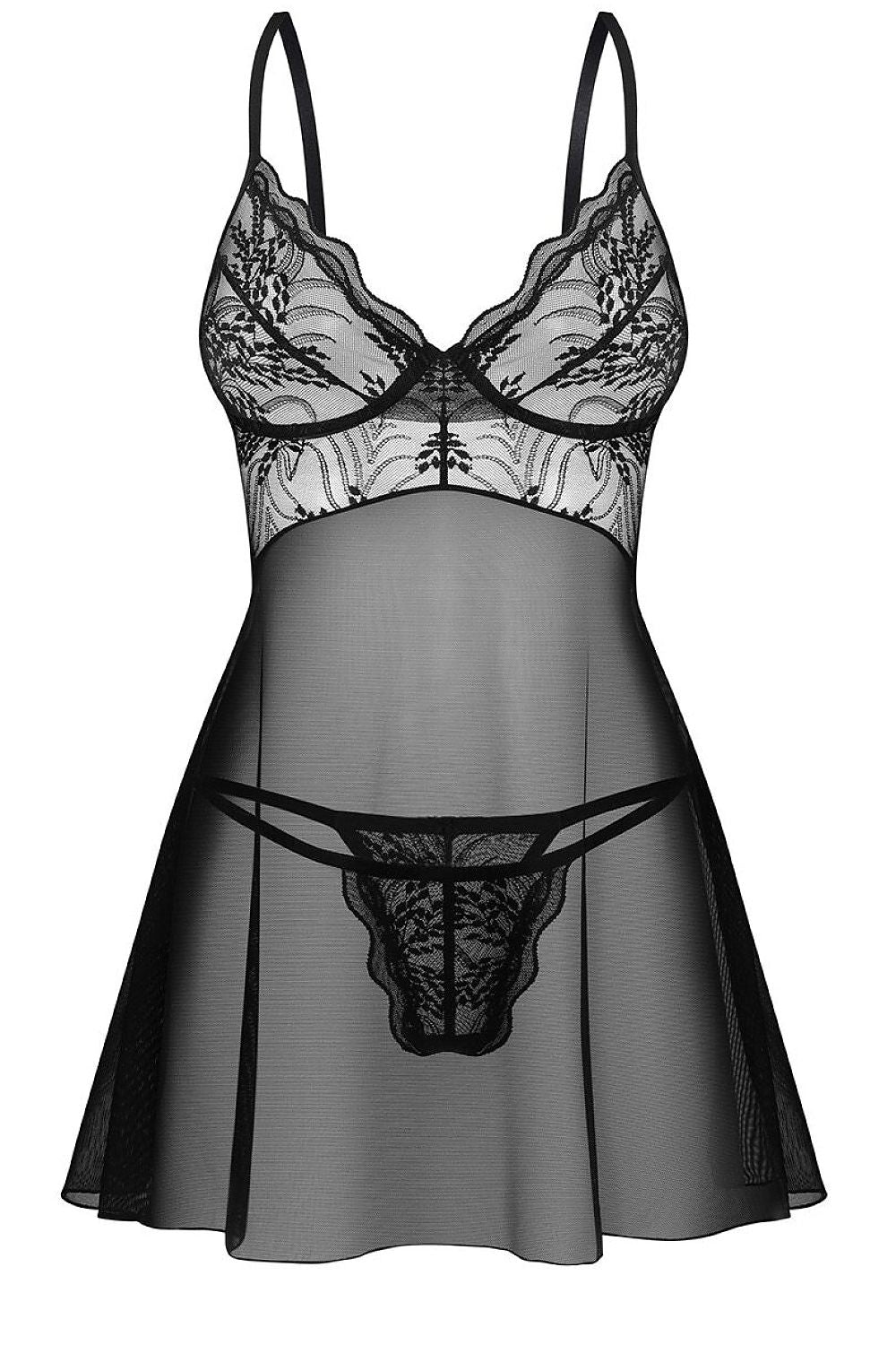   Komplet Model Perisia Babydoll 198136 Black - Obsessive 