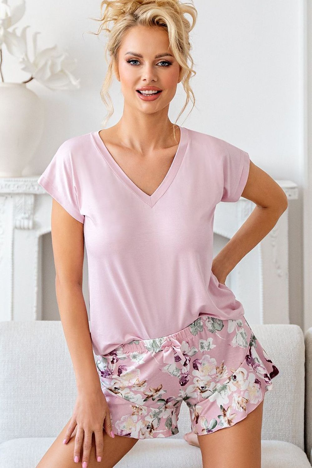  Piżama damska Model Nicola 1/2 199837 Powder Pink/Wzór - Donna 