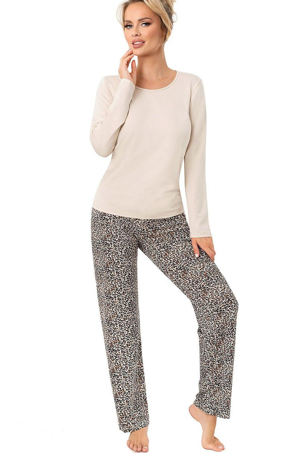  Piżama Damska Model Omari Long 217935 Beige/Panterka - Donna 