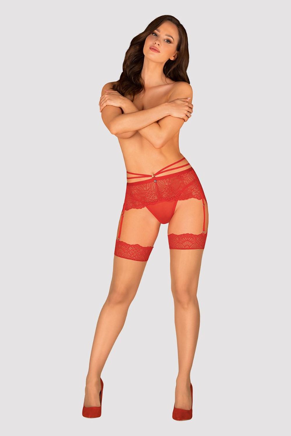   Pas do pończoch Model Loventy 177453 Red - Obsessive 