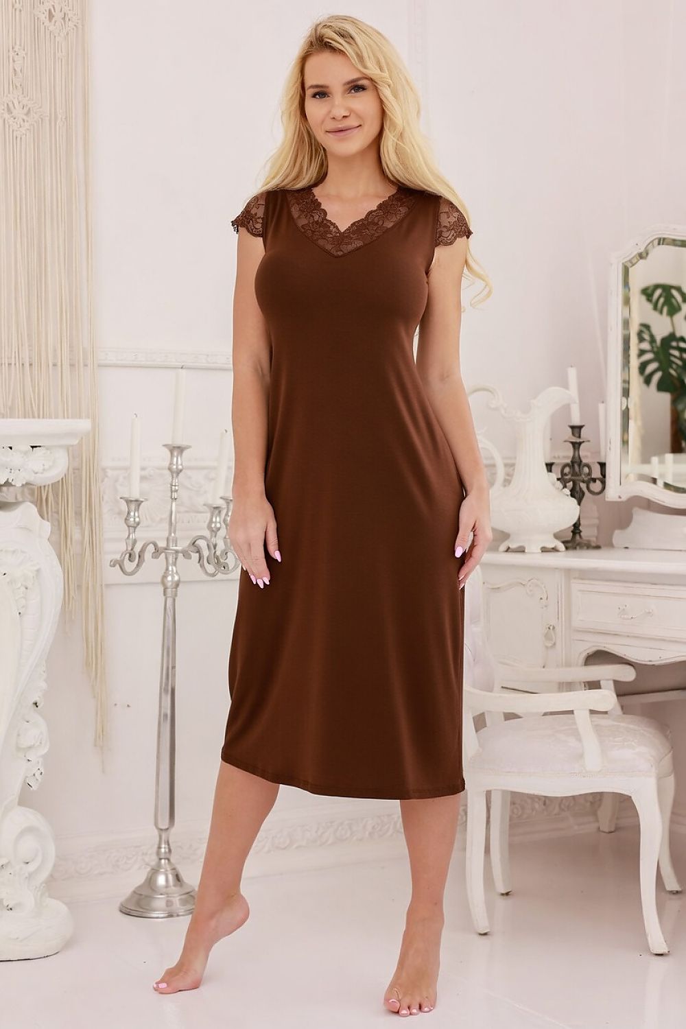  Koszulka nocna Halka Model Langu wiskoza Brown Mono - Kalimo 