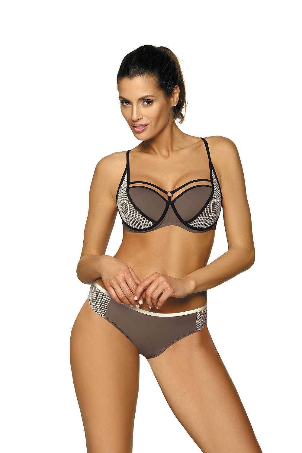  Kostium dwuczęściowy Kostium Kąpielowy Model Charlotte Dark Taupe M-495 Mokka - Marko 