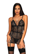   Komplet Model Basitta Chemise Black - Obsessive 